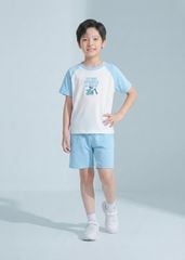 Bộ Thun Tay Raglan Bé Trai Trắng Phối Xanh Khủng Long