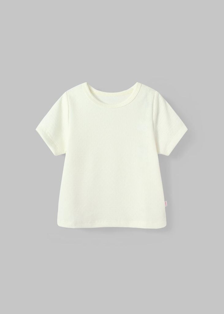 Áo Ngắn Tay Bé Gái Thun Gân Kiểu Kem