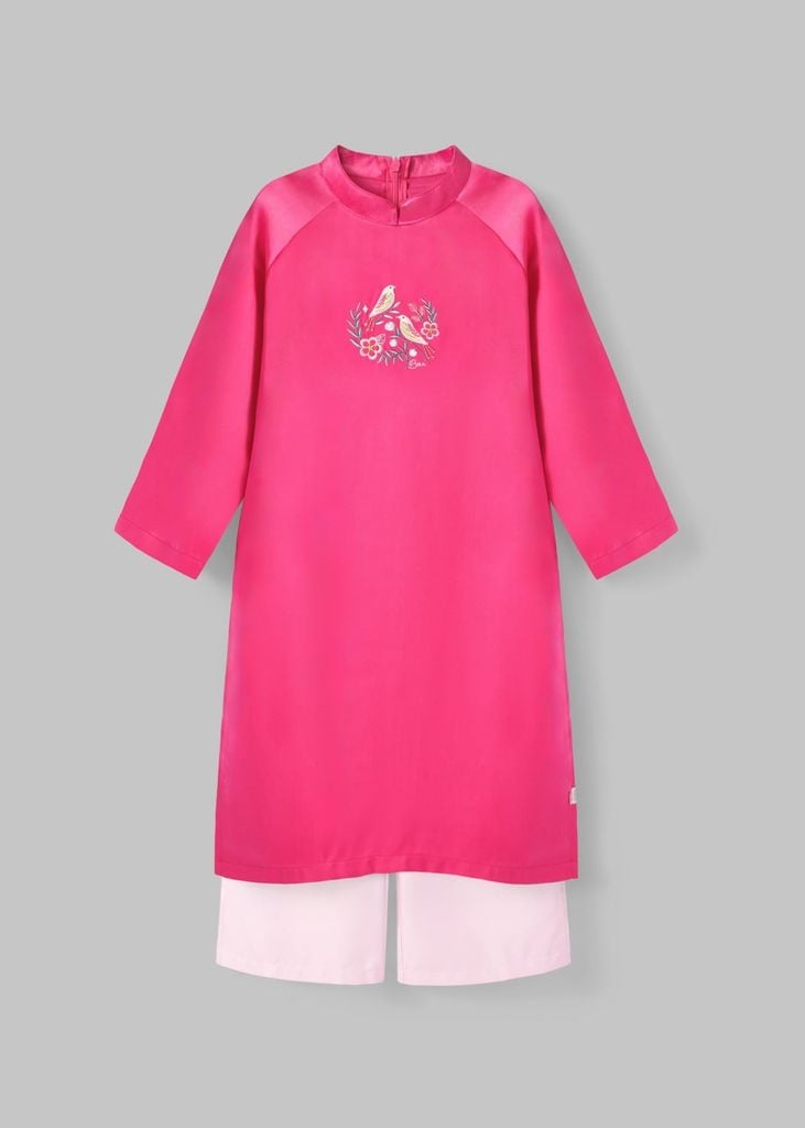 Set Áo Dài Thêu Cao Cấp Bé Gái Hồng Vườn Xuân