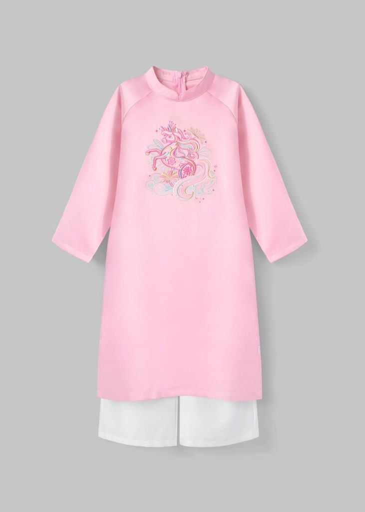 Set Áo Dài Thêu Cao Cấp Bé Gái Hồng Giấc Mơ Hoa