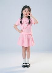Set Áo Thun & Chân Váy Bé Gái 210gsm Hồng Hoa Xinh Kim Tuyến