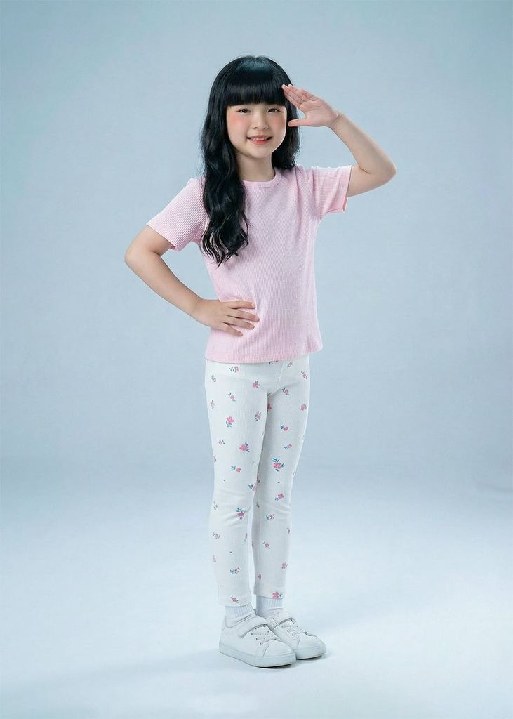 Quần Legging Bé Gái Thun Gân Trắng Kem Họa Tiết Hoa Nhỏ