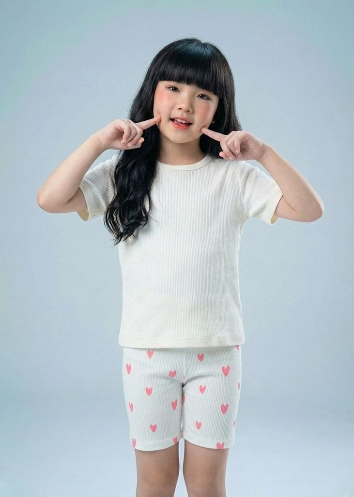 Áo Ngắn Tay Bé Gái Thun Gân Kiểu Kem