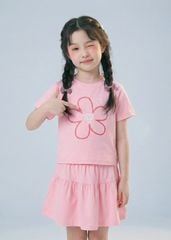 Set Áo Thun & Chân Váy Bé Gái 210gsm Hồng Hoa Xinh Kim Tuyến