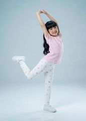 Quần Legging Bé Gái Thun Gân Trắng Kem Họa Tiết Hoa Nhỏ