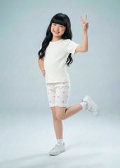 Áo Ngắn Tay Bé Gái Thun Gân Kiểu Kem
