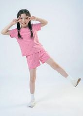 Bộ Thun Ngắn Tay Form Rộng Bé Gái Hồng Hoạ Tiết Hoa Tulip