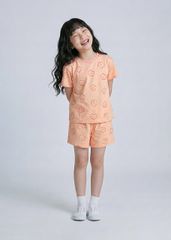 Bộ Thun Ngắn Tay Form Rộng Bé Gái Hồng Cam Hoạ Tiết Hoa