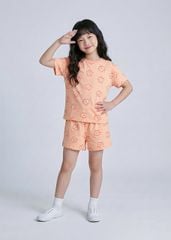 Bộ Thun Ngắn Tay Form Rộng Bé Gái Hồng Cam Hoạ Tiết Hoa