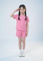 Bộ Thun Ngắn Tay Form Rộng Bé Gái Hồng Hoạ Tiết Hoa Tulip