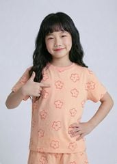 Bộ Thun Ngắn Tay Form Rộng Bé Gái Hồng Cam Hoạ Tiết Hoa