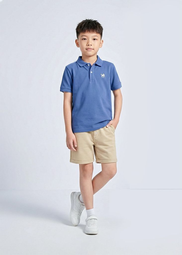 Áo Polo Ngắn Tay Bé Trai Xanh Thêu Ngựa