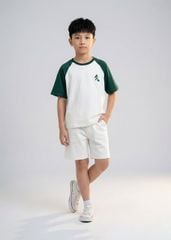 Set Thun Form Rộng Raglan Bé Trai Trắng Phối Xanh Thêu Ngựa