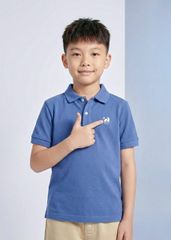 Áo Polo Ngắn Tay Bé Trai Xanh Thêu Ngựa