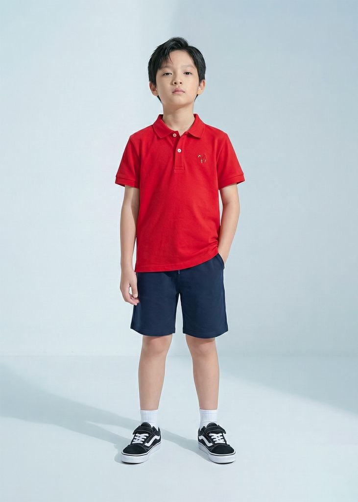 Áo Polo Ngắn Tay Bé Trai Đỏ Thêu Ngựa