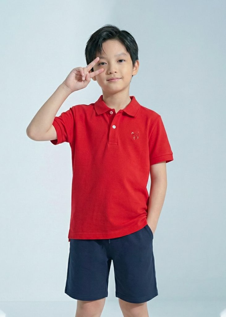 Áo Polo Ngắn Tay Bé Trai Đỏ Thêu Ngựa