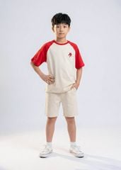 Set Thun Form Rộng Raglan Bé Trai Kem Phối Đỏ Thêu Ngựa