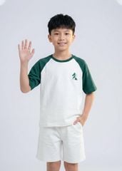 Set Thun Form Rộng Raglan Bé Trai Trắng Phối Xanh Thêu Ngựa
