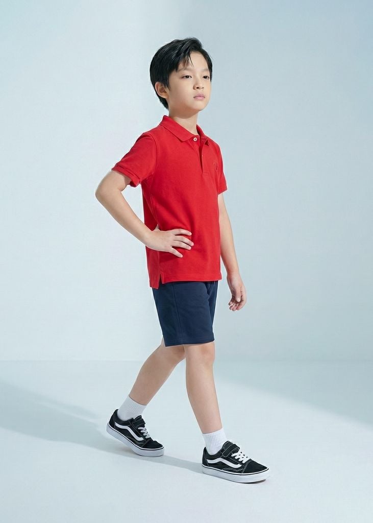 Áo Polo Ngắn Tay Bé Trai Đỏ Thêu Ngựa