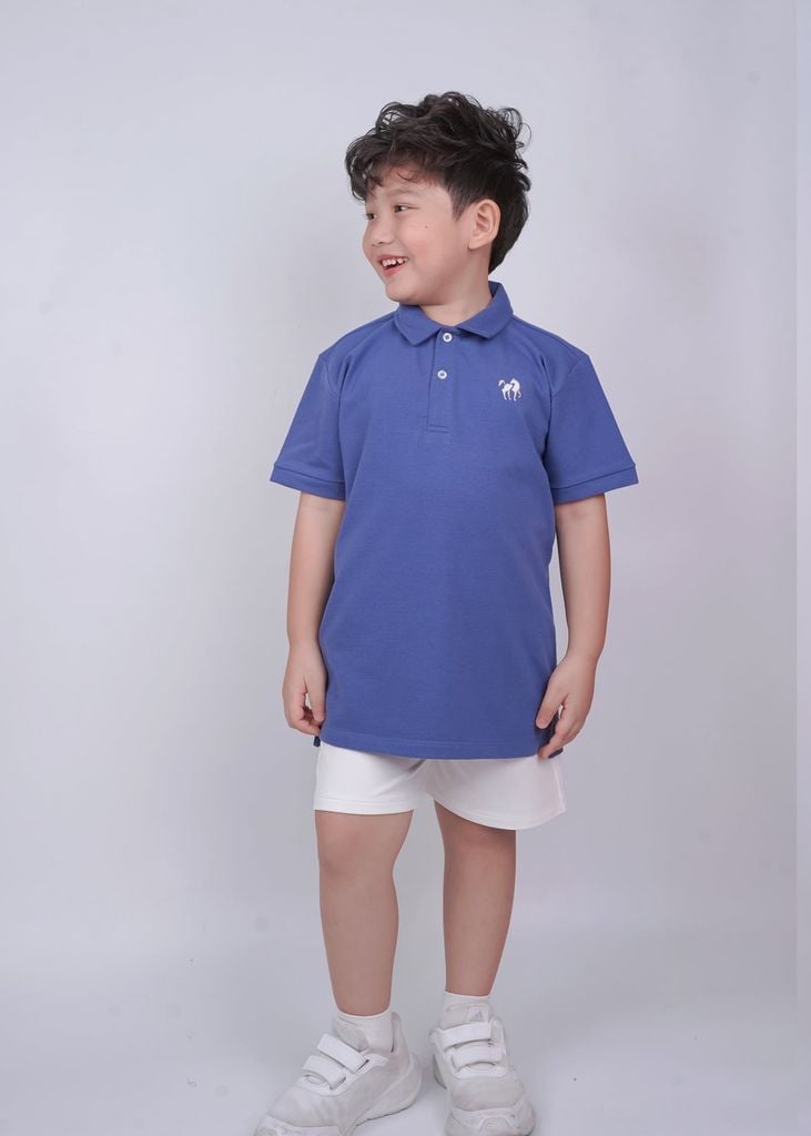 Áo Polo Ngắn Tay Bé Trai Xanh Thêu Ngựa