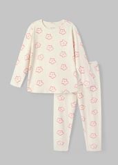 Bộ Thun Dài Tay Bé Gái Gân Trắng Kem Hoạ Tiết Hoa