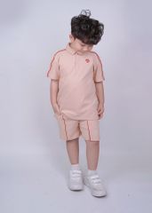 Set Polo Ngắn Tay Bé Trai Beige Viền Đỏ