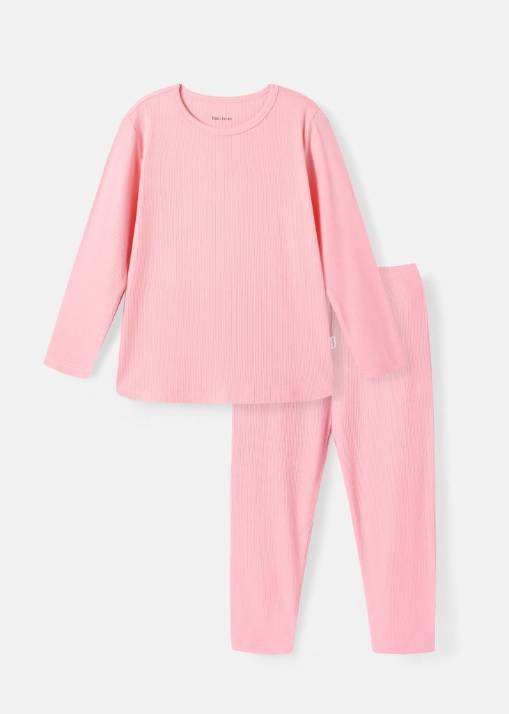 Bộ Thun Dài Tay Bé Gái Gân Hồng Nhạt