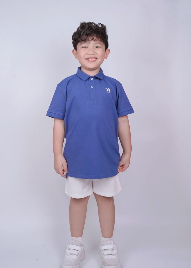Áo Polo Ngắn Tay Bé Trai Xanh Thêu Ngựa