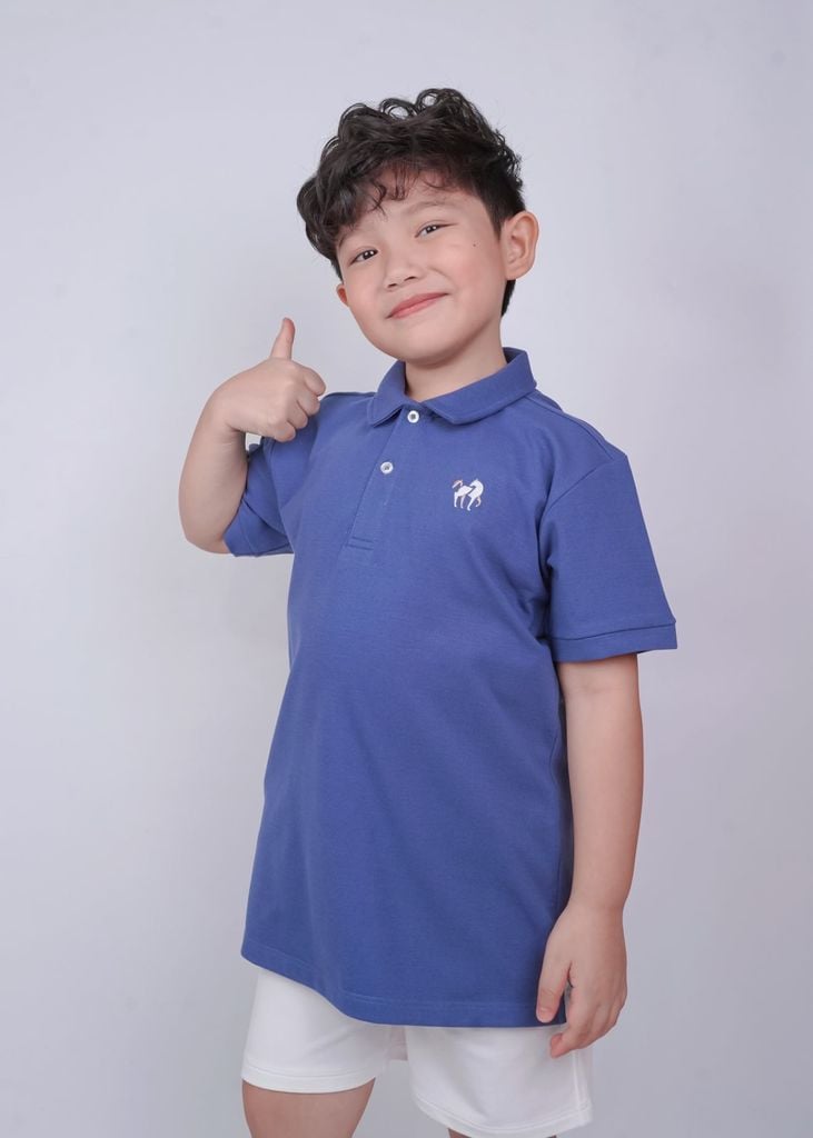 Áo Polo Ngắn Tay Bé Trai Xanh Thêu Ngựa