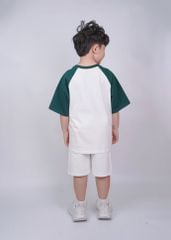 Set Thun Form Rộng Raglan Bé Trai Trắng Phối Xanh Thêu Ngựa