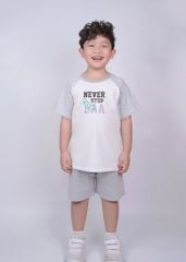 Bộ Thun Tay Raglan Bé Trai Trắng Kem Phối Xám Never Stop