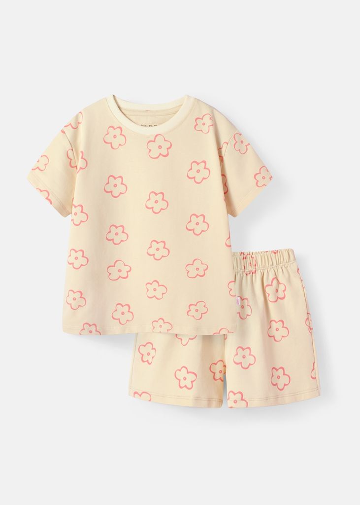 Bộ Thun Ngắn Tay Form Rộng Bé Gái Be Hoạ Tiết Hoa