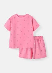 Bộ Thun Ngắn Tay Form Rộng Bé Gái Hồng Hoạ Tiết Hoa Tulip