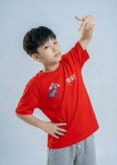 Áo Thun Form Rộng Bé Trai 230gsm Đỏ Ride With The Wild 02