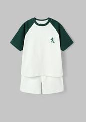 Set Thun Form Rộng Raglan Bé Trai Trắng Phối Xanh Thêu Ngựa