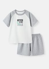 Bộ Thun Tay Raglan Bé Trai Trắng Kem Phối Xám Never Stop