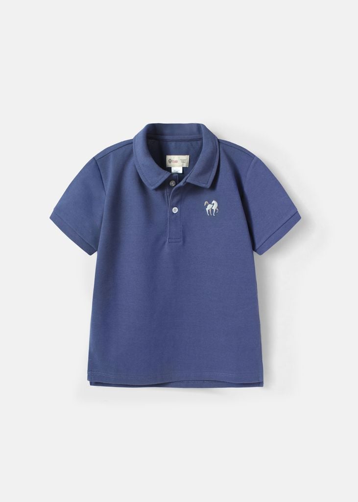 Áo Polo Ngắn Tay Bé Trai Xanh Thêu Ngựa