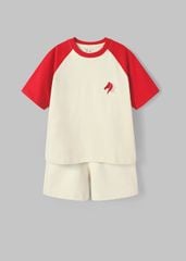 Set Thun Form Rộng Raglan Bé Trai Kem Phối Đỏ Thêu Ngựa