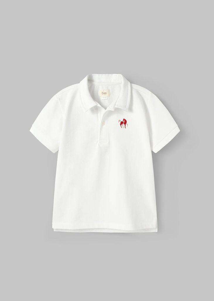 Áo Polo Ngắn Tay Bé Trai Trắng Thêu Ngựa