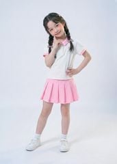 Set Polo Ngắn Tay & Chân Váy Xếp Ly Bé Gái Trắng Phối Hồng