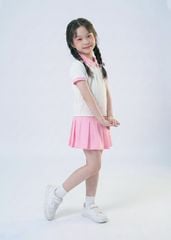 Set Polo Ngắn Tay & Chân Váy Xếp Ly Bé Gái Trắng Phối Hồng