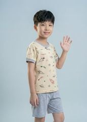 Bộ Thun Ngắn Tay Bé Trai Be Hoạ Tiết Vũ Trụ Phối Xám