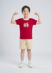 Bộ Thun Ngắn Tay Bé Trai Đỏ Burgundy Xe Đua Phối Be