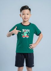 Bộ Thun Ngắn Tay Bé Trai Xanh Khủng Long Phối Đen
