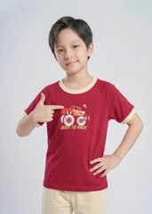 Bộ Thun Ngắn Tay Bé Trai Đỏ Burgundy Xe Đua Phối Be