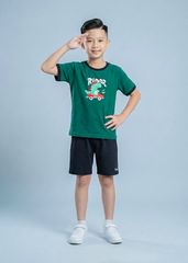 Bộ Thun Ngắn Tay Bé Trai Xanh Khủng Long Phối Đen