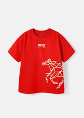 Áo Thun Form Rộng Bé Trai 230gsm Đỏ Ride With The Wild 01