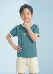 Bộ Thun Ngắn Tay Bé Trai Xanh Xe Đua Phối Kem