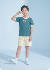Bộ Thun Ngắn Tay Bé Trai Xanh Xe Đua Phối Kem