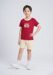 Bộ Thun Ngắn Tay Bé Trai Đỏ Burgundy Xe Đua Phối Be